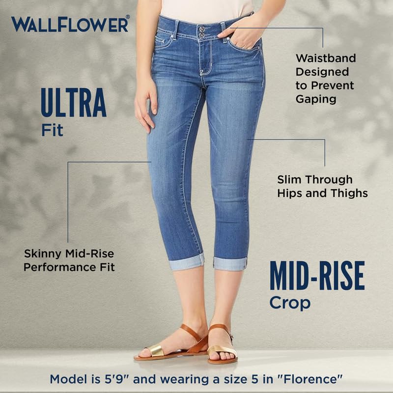 WallFlower Jeans for Women Ultra Crop 23.5â€ Inseam Mid-Riseâ€‹â€‹ Insta Soft Denim, Juniors Jeans, Florence, 14 Plus - Image 5